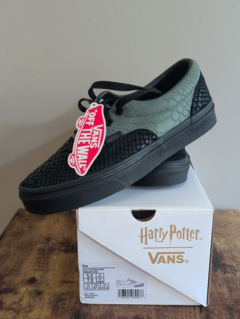 Vans Era Harry Potter Slytherin Two-Tone Black and Olive Green Canvas Sneakers